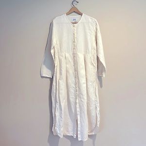 Flax by Jeanne Engelhart white linen dress.
